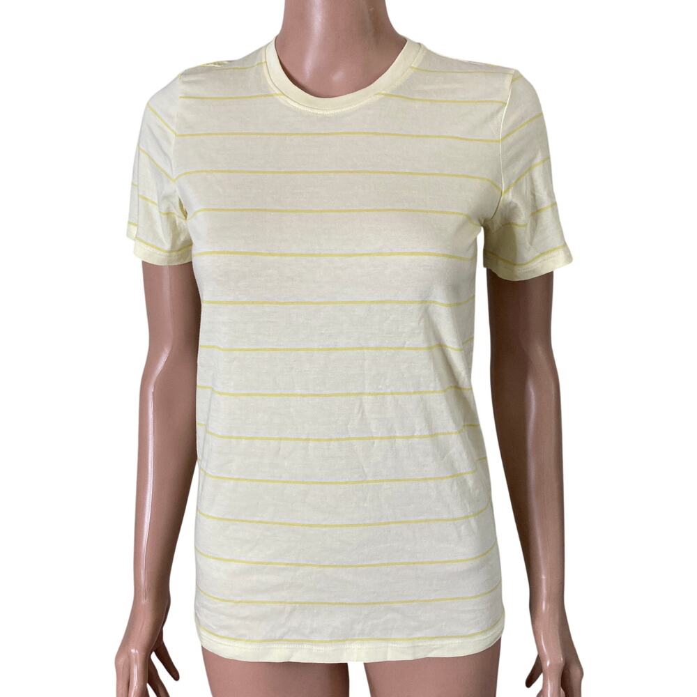 Everlane Organic Cotton T Shirt Womens Small Yellow Striped Crew Neck Casual Tee